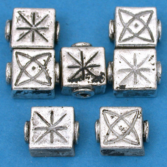 Fluted Square Star Antique Silver Plated Beads 10mm 15 Grams 7Pcs Approx.
