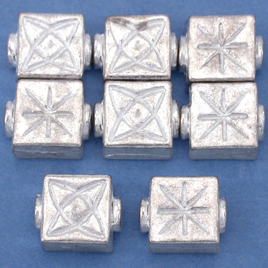 Fluted Square Star Silver Plated Beads 10mm 15 Grams 7Pcs Approx.