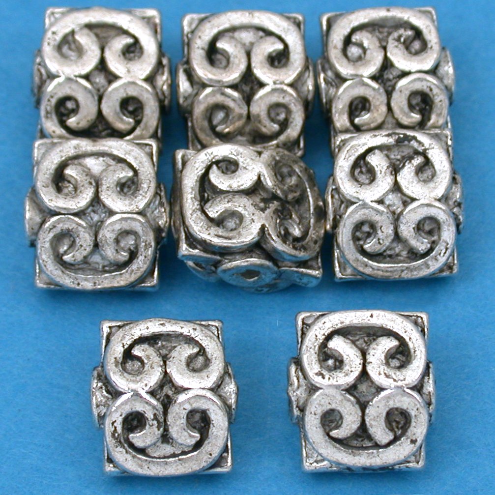 Bali Heart Square Antique Silver Plated Beads 9mm 16 Grams 8Pcs Approx.