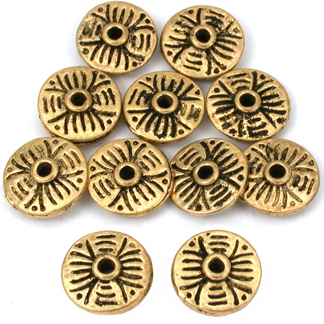 Fluted Saucer Antique Gold Plated Beads 11.5mm 15 Grams 10Pcs Approx.