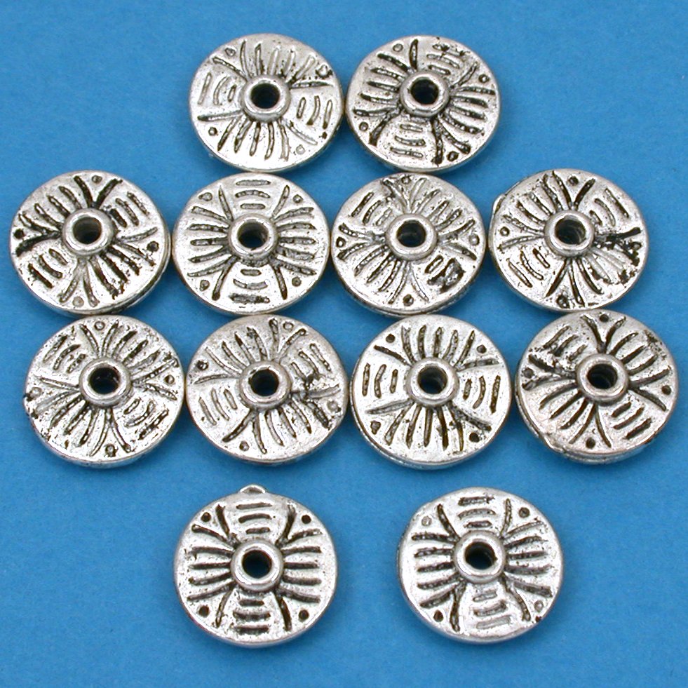 Fluted Saucer Antique Silver Plated Beads 11.5mm 15 Grams 10Pcs Approx.
