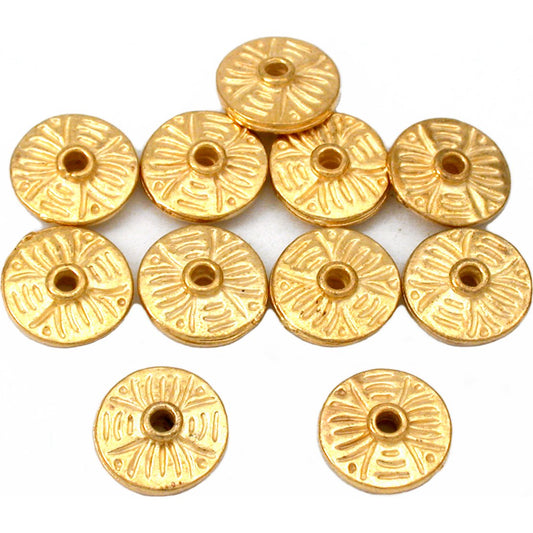 Fluted Saucer Gold Plated Beads 11.5mm 15 Grams 10Pcs Approx.