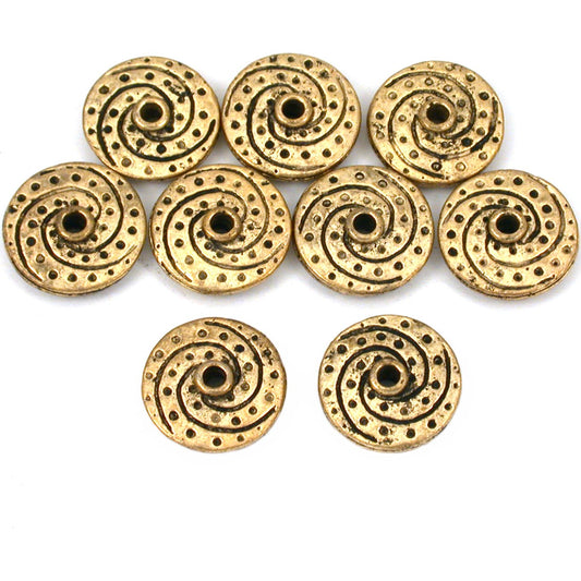 Fluted Saucer Antique Gold Plated Beads 14.5mm 15 Grams 8Pcs Approx.