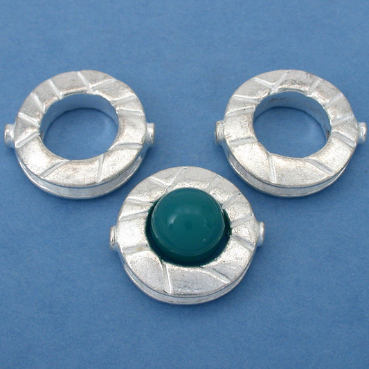 Fluted Bead Frame Silver Plated Beads 22mm 15 Grams 2Pcs Approx.