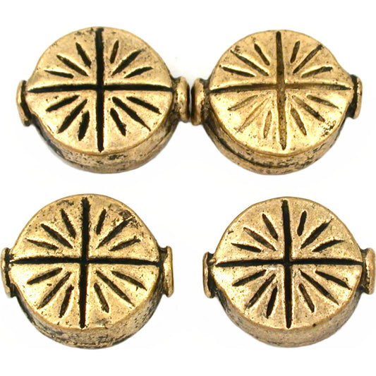 Fluted Star Disc Antique Gold Plated Beads 9.5mm 15 Grams 4Pcs Approx.