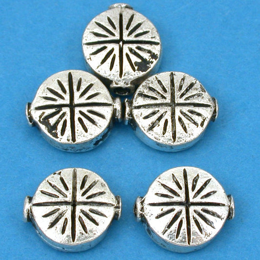Fluted Star Disc Antique Silver Plated Beads 9.5mm 15 Grams 4Pcs Approx.