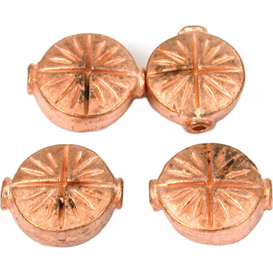 Fluted Star Disc Copper Plated Beads 9.5mm 15 Grams 4Pcs Approx.