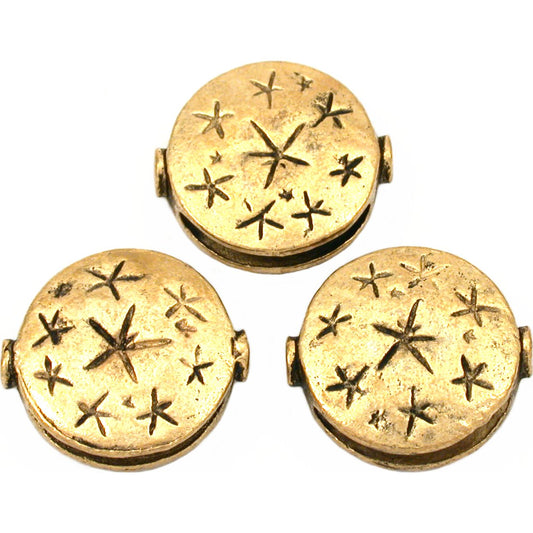 Fluted Star Disc Antique Gold Plated Beads 18.5mm 20 Grams 3Pcs Approx.