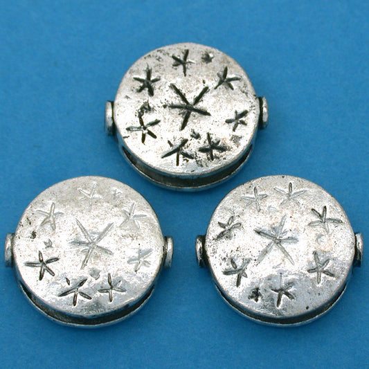 Fluted Star Disc Antique Silver Plated Beads 18.5mm 20 Grams 3Pcs Approx.