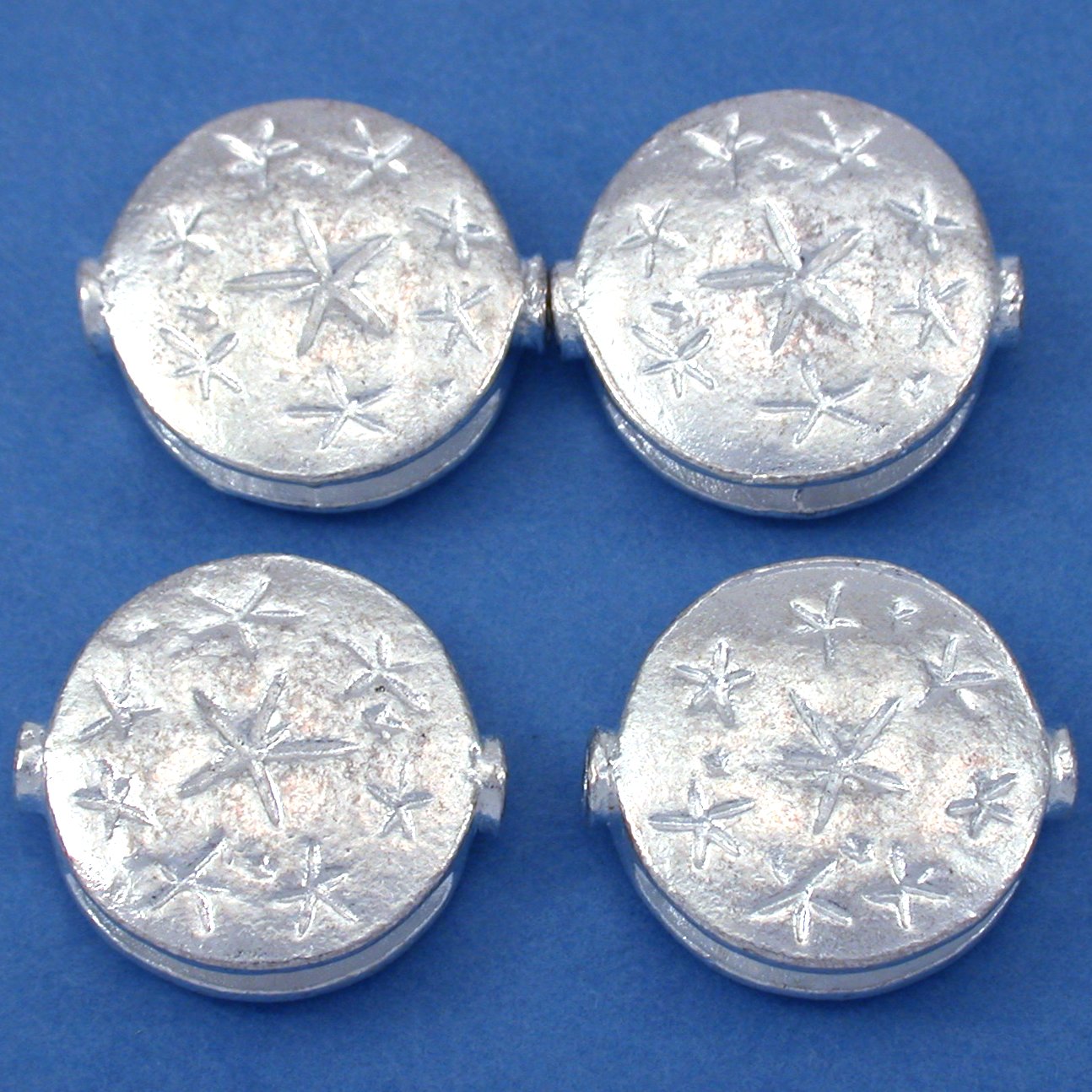 Fluted Star Disc Silver Plated Beads 18.5mm 20 Grams 3Pcs Approx.