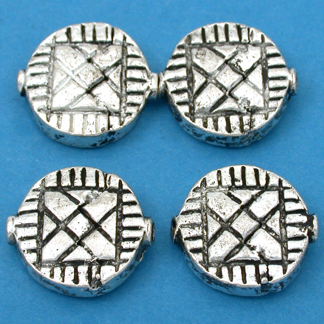 Fluted Disc Antique Silver Plated Beads 17.5mm 16 Grams 4Pcs Approx.