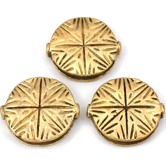 Fluted Star Disc Antique Gold Plated Beads 19.5mm 18 Grams 3Pcs Approx.