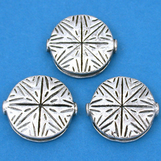 Fluted Star Disc Antique Silver Plated Beads 19.5mm 19 Grams 3Pcs Approx.