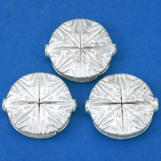 Fluted Star Disc Silver Plated Beads 19.5mm 19 Grams 3Pcs Approx.