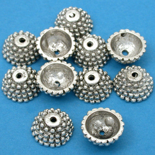 Bali Dot Beads Caps Antique Silver Plated 12.5mm 16 Grams 10Pcs Approx.