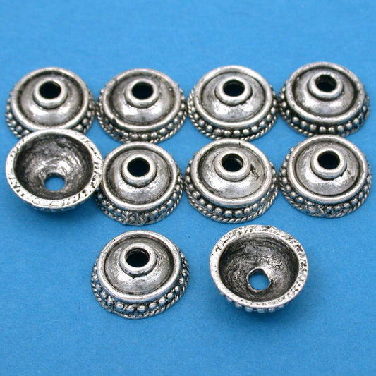 Bali Dot Bead Caps Antique Silver Plated 14mm 15 Grams 8Pcs Approx.