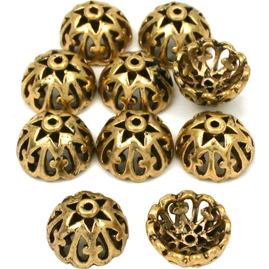 Filigree Bead Caps Antique Gold Plated Beads 12.5mm 15 Grams 14Pcs Approx.