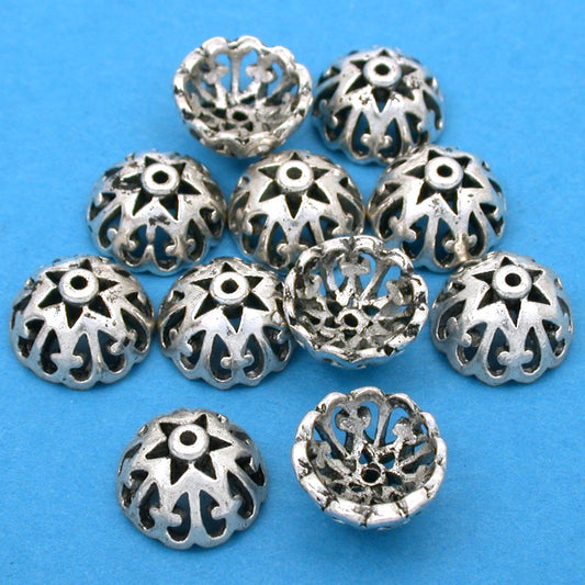 Filigree Bead Caps Antique Silver Plated Beads 12.5mm 15 Grams 10Pcs Approx.
