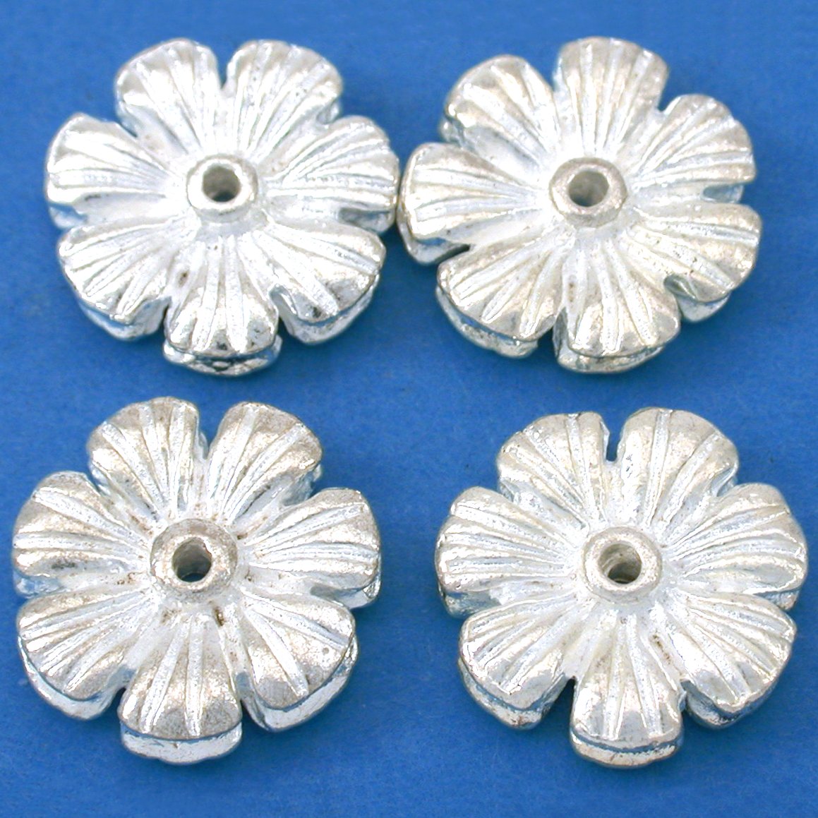 Flower Silver Plated Beads 16mm 16 Grams 4Pcs Approx.