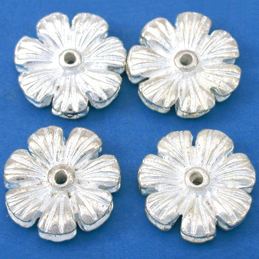 Flower Silver Plated Beads 16mm 16 Grams 4Pcs Approx.