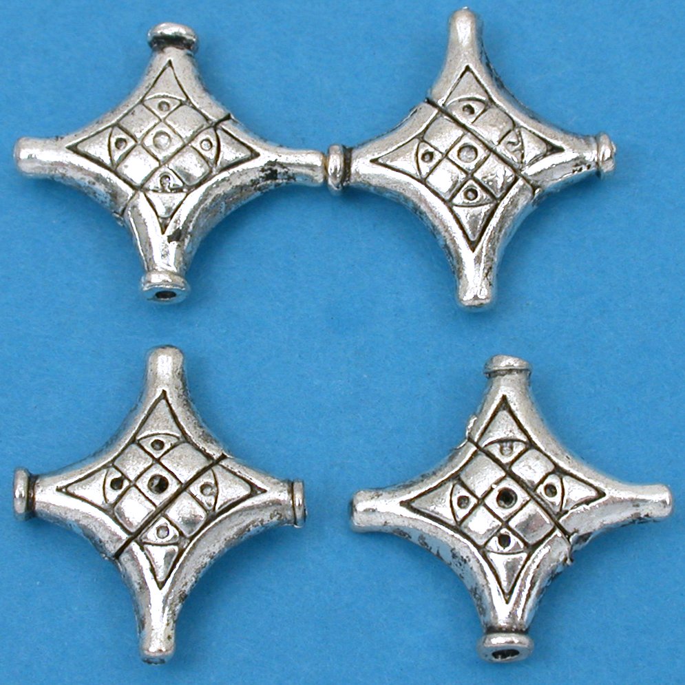 Diamond Antique Silver Plated Beads 22.5mm 15 Grams 3Pcs Approx.