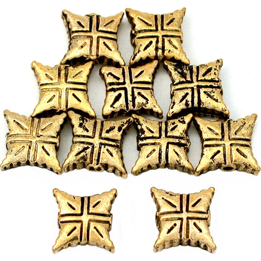 Square Antique Gold Plated Beads 10mm 16 Grams 10Pcs Approx.