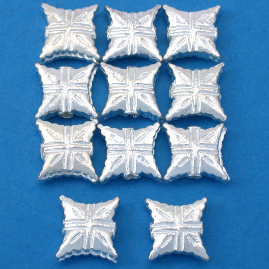 Square Silver Plated Beads 10mm 15 Grams 10Pcs Approx.