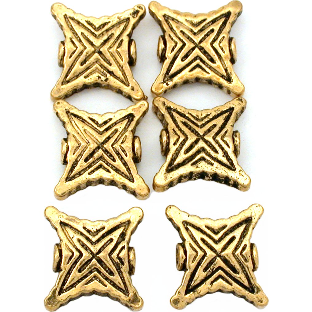 Square Antique Gold Plated Beads 14mm 16 Grams 6Pcs Approx.