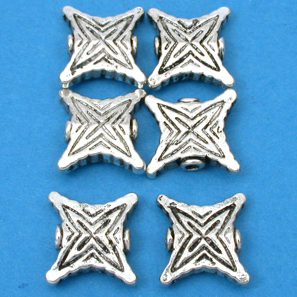 Square Antique Silver Plated Beads 14mm 16 Grams 6Pcs Approx.