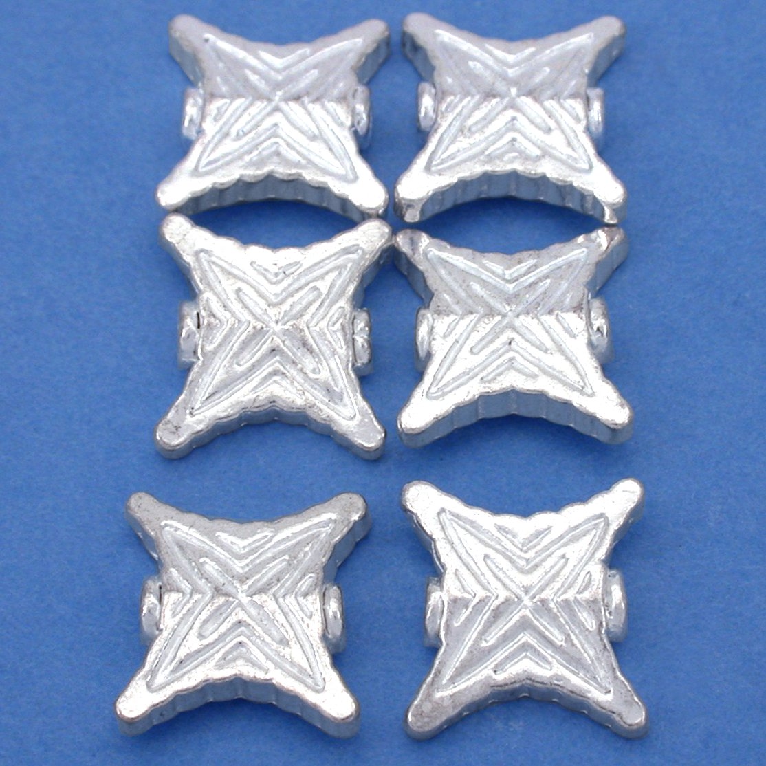 Square Silver Plated Beads 14mm 16 Grams 6Pcs Approx.