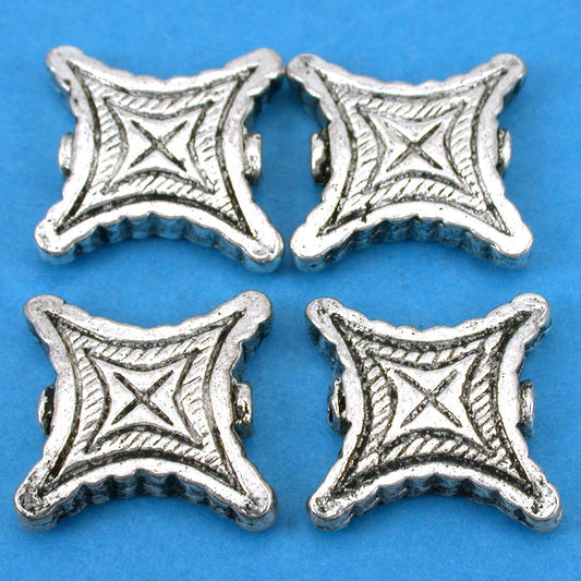 Square Antique Silver Plated Beads 17.5mm 18 Grams 4Pcs Approx.