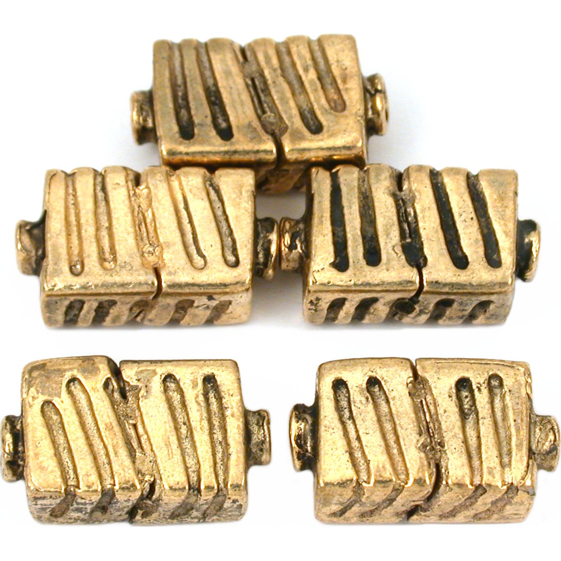 Fluted Rectangle Antique Gold Plated Beads 17mm 16 Grams 4Pcs Approx.
