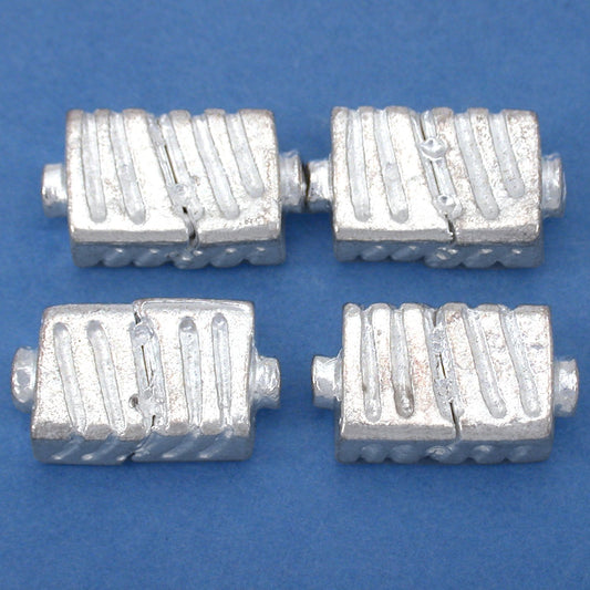 Fluted Rectangle Silver Plated Beads 17mm 15 Grams 4Pcs Approx.
