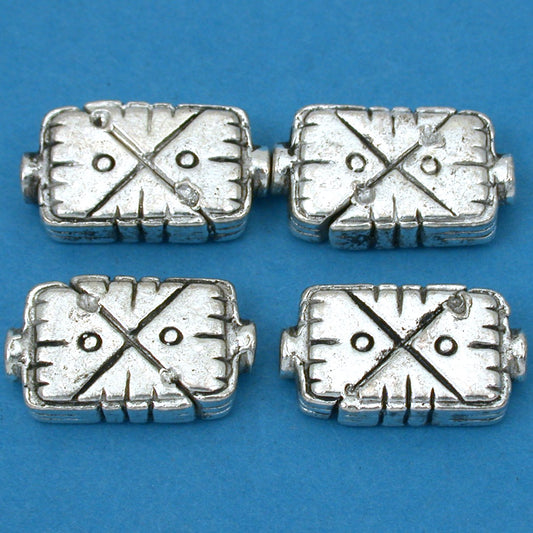 Fluted Rectangle Antique Silver Plated Beads 19mm 17 Grams 4Pcs Approx.