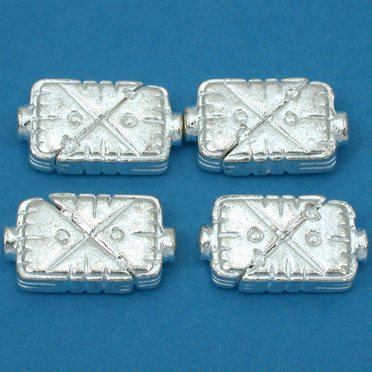 Fluted Rectangle Silver Plated Beads 19mm 17 Grams 4Pcs Approx.