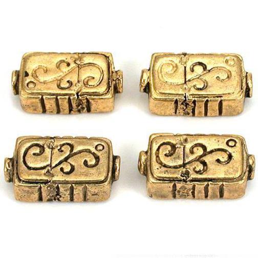 Fluted Rectangle Antique Gold Plated Beads 18mm 15 Grams 4Pcs Approx.