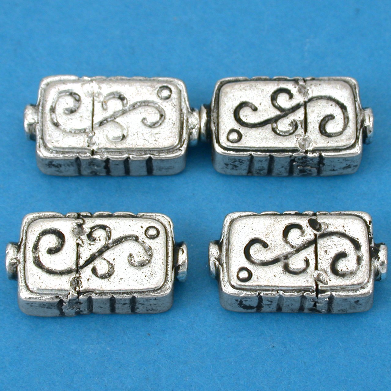 Fluted Rectangle Antique Silver Plated Beads 18mm 15 Grams 4Pcs Approx.
