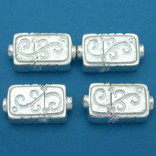 Fluted Rectangle Silver Plated Beads 18mm 15 Grams 4Pcs Approx.