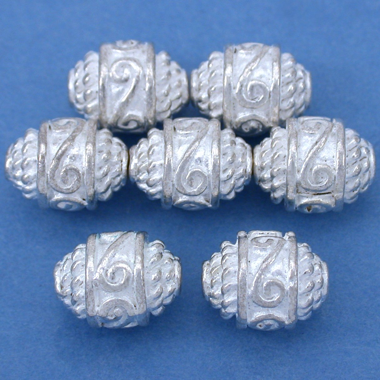 Bali Oval Barrel Silver Plated Beads 10.5mm 16 Grams 6Pcs Approx.