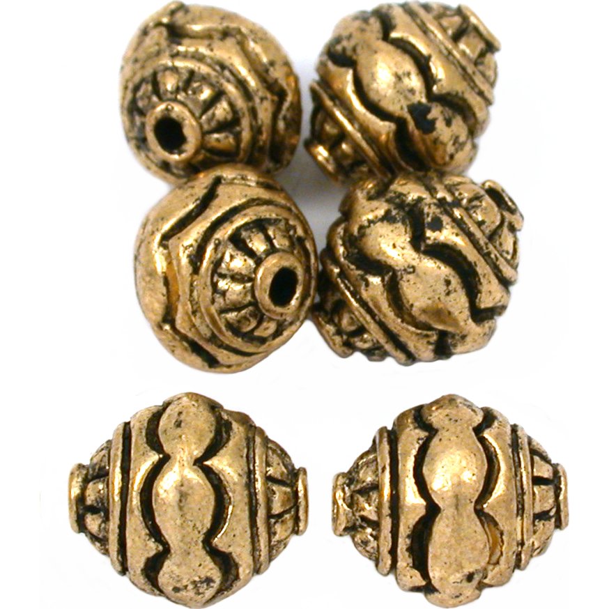 Bali Bicone Antique Gold Plated Beads 10.5mm 16 Grams 6Pcs Approx.