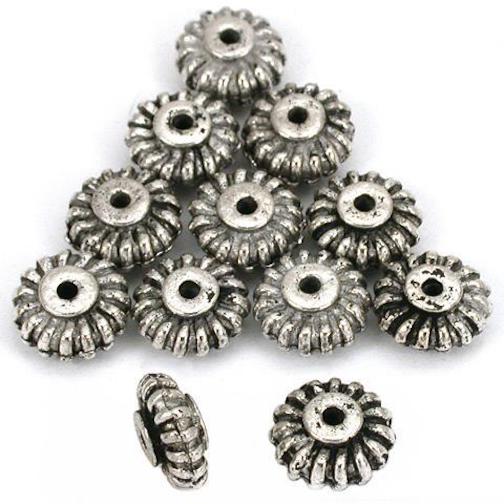 Bali Saucer Antique Silver Plated Beads 9.5mm 15 Grams 12Pcs Approx.