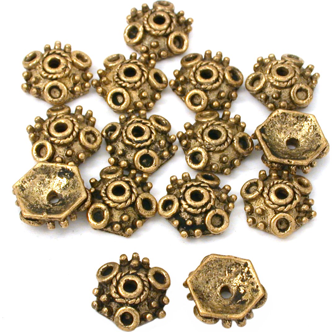 Bali Hex Bead Caps Antique Gold Plated 10.5mm 15 Grams 15Pcs Approx.