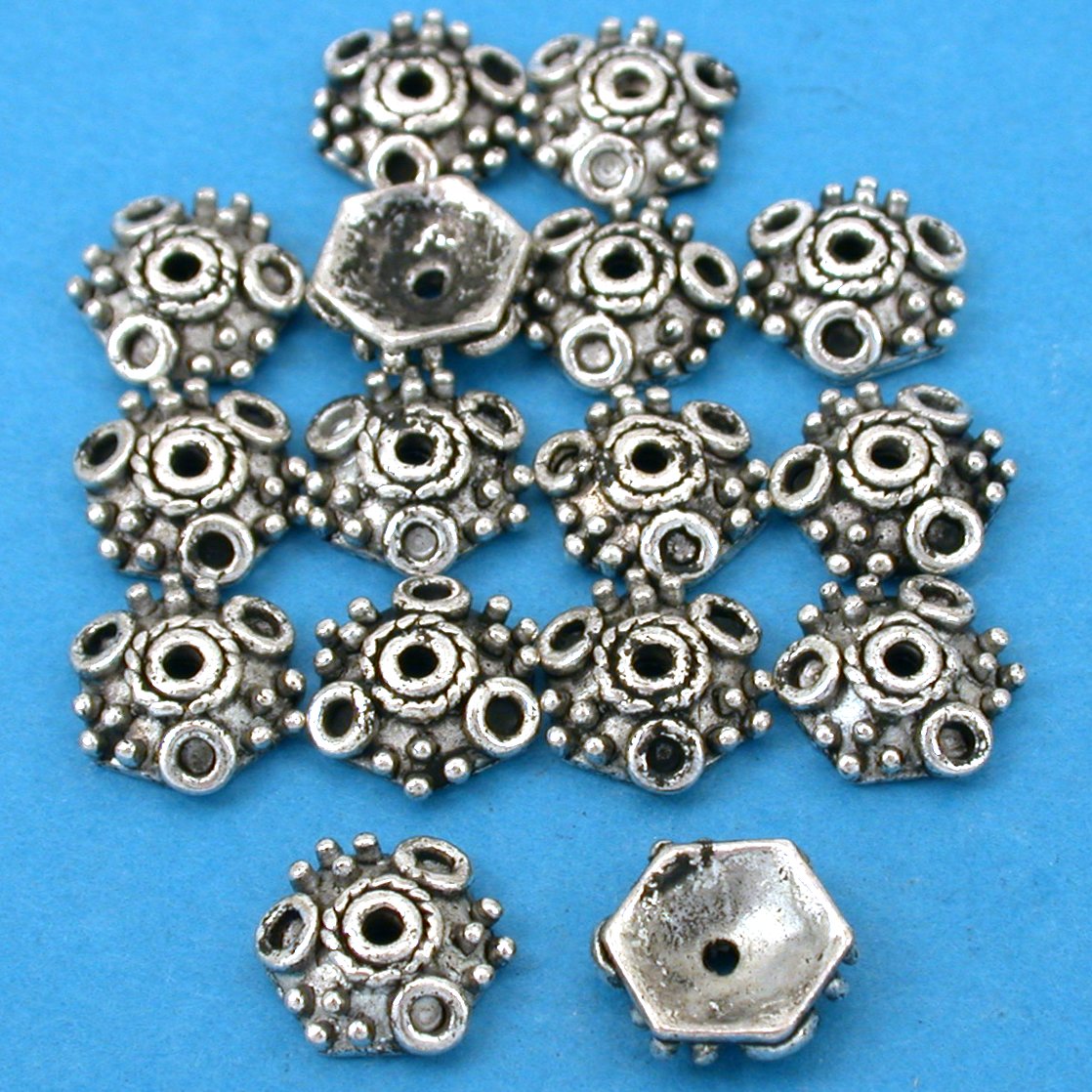Bali Hex Bead Caps Antique Silver Plated 10.5mm 15 Grams 15Pcs Approx.