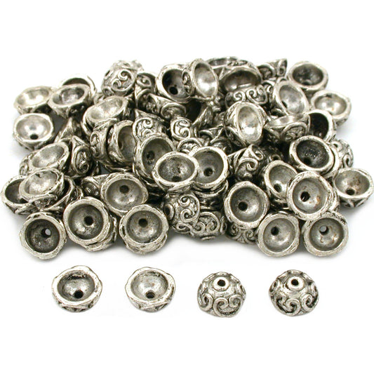 Bali End Bead Caps Antique Silver Plated Approx 100