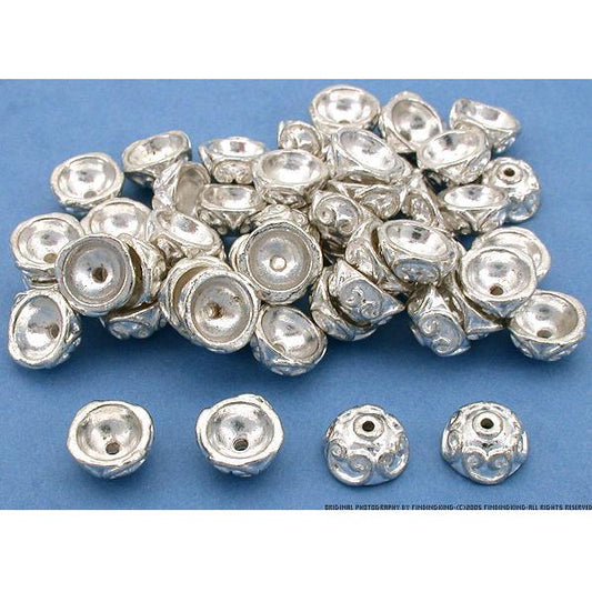 Bali Bead Caps Silver Plated 9.5mm 50Pcs Approx.
