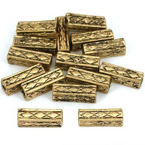 Rectangle Tube Antique Gold Plated Beads 12mm 15 Grams 15Pcs Approx.