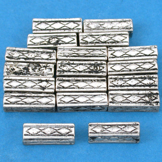 Rectangle Tube Antique Silver Plated Beads 12mm 15 Grams 15Pcs Approx.