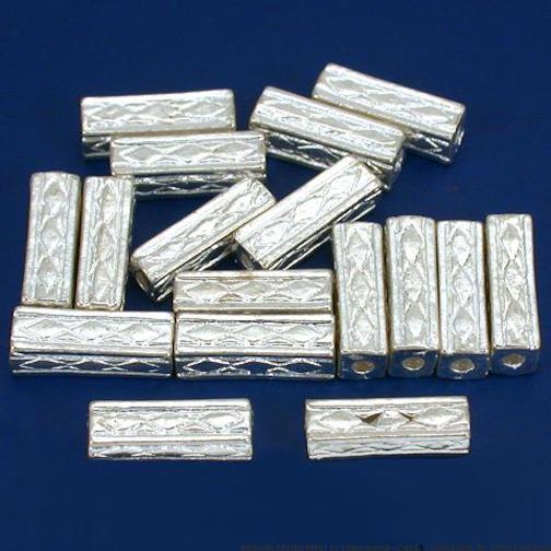 Rectangle Tube Silver Plated Beads 12mm 15 Grams 15Pcs Approx.