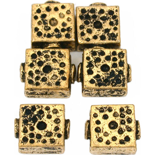 Square Antique Gold Plated Beads 11mm 15 Grams 6Pcs Approx.