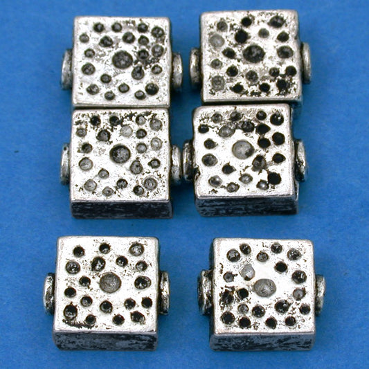 Square Antique Silver Plated Beads 11mm 15 Grams 6Pcs Approx.